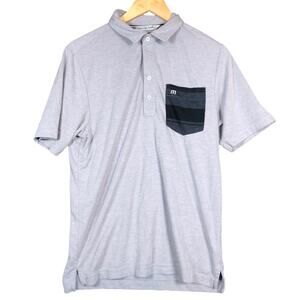 Travis Mathew Mens Shirt Gray Front Pocket Golf Polo Pima Cotton Stretch Small